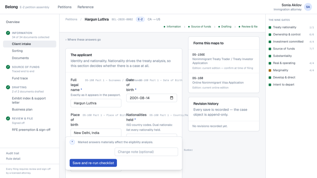 Belong intake mapping applicant details onto the filing fields